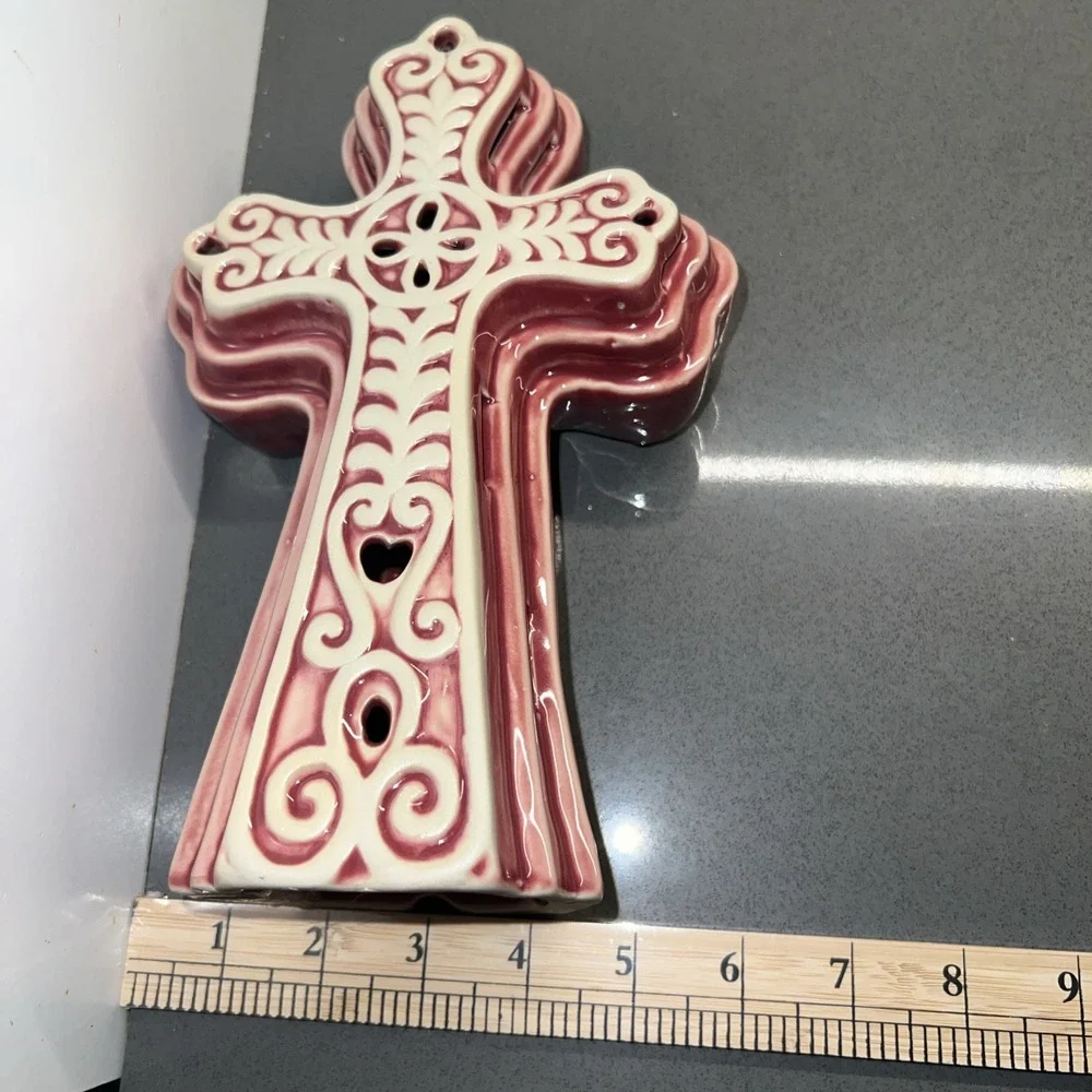 Latin Trinity Lamp, Nighlight. Burgandy & Beige 9x6x3 Inches.  Religious